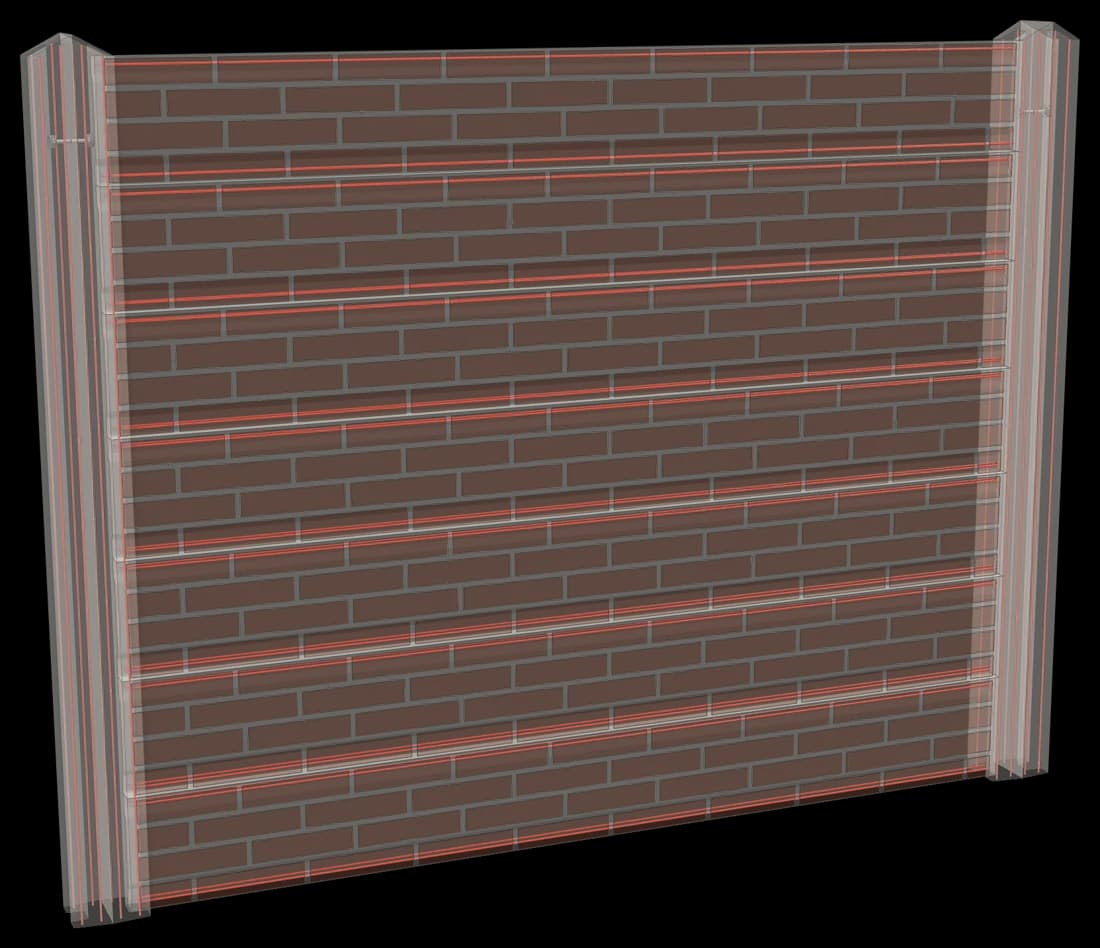 3D pole obojstranného plota s imitáciou tehly a betonárskou oceľou