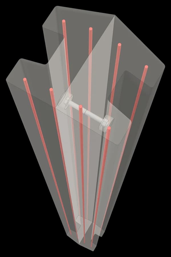 3D stĺpik zhora – 8 kusov betonárskej ocele v dvoch polstĺpikoch